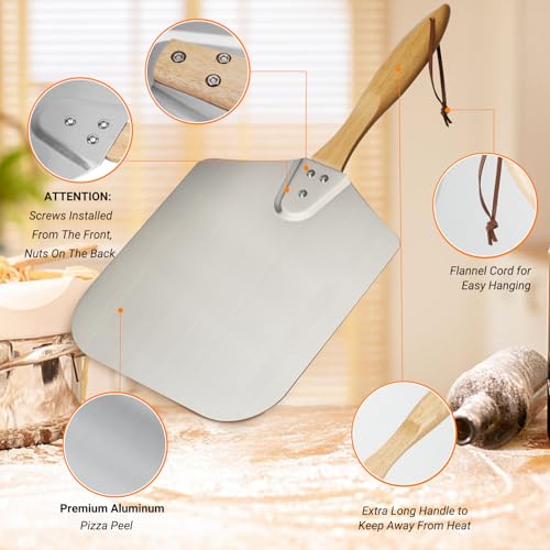 14-Inch x 16-Inch Aluminum Pizza Peel with Wooden Handle (14" x 16")