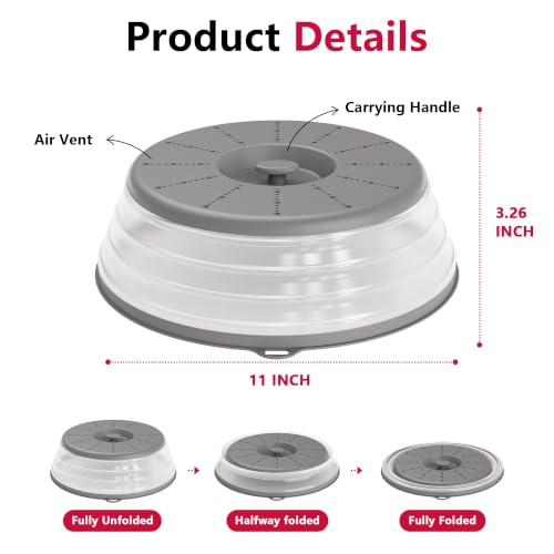 Microwave Splatter Cover Vented for Food with Hook Hole (Gray / M(11"x3.26")-Pack of 1)