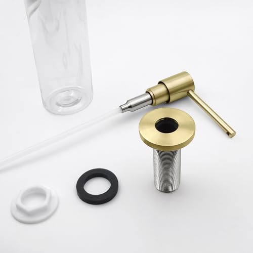 Brushed Gold All Brass Sink Soap Dispenser for Kitchen Sink Deck Mounted with 17 OZ Above The Sink Refillable PET Bottle Brass Pump Head in Counter Dish Soap Dispenser (Brushed Gold)
