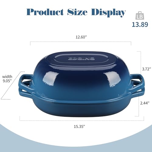 Enameled Cast Iron Oval Dutch Oven Pot with Lid (Lake Blue / 7 Quart)