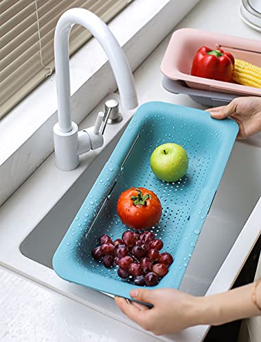 Collapsible Sink Colanders and Strainers Basket Over the Sink Colander Collapsible Colander Extendable Plastic Fruit Vegetable Strainer Drainer Basket for Kitchen (A-Green)