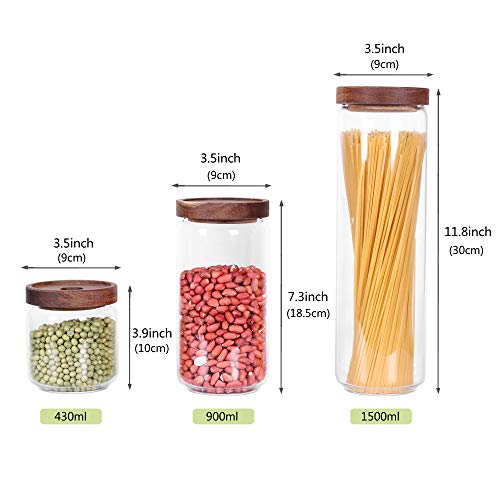 Glass Canisters Set of 5 for the kitchen (Clear Glass - Acacia Lids (Set of 5))