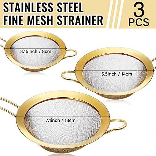 5 Quart Gold Colander and 3 Metal Fine Mesh Strainer Set (5 Quart / Gold)