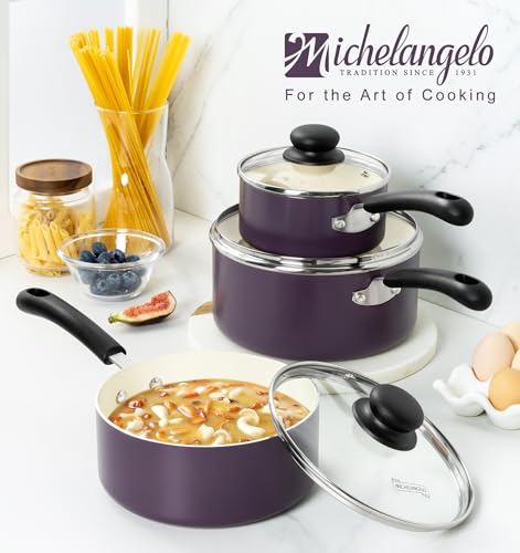 Nonstick Sauce Pan with Lid (Purple / 1+2+3QT)