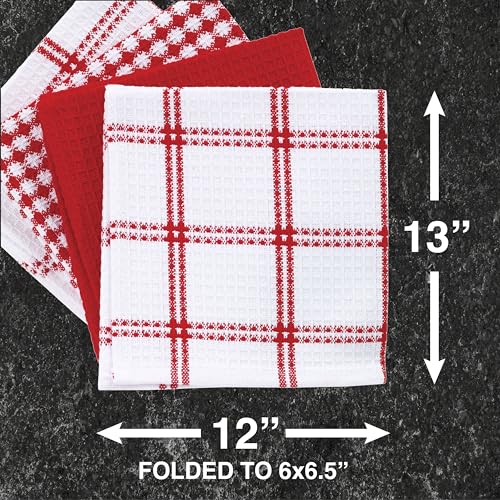 Premium Waffle Dish Cloths (Red / 8-Pack)