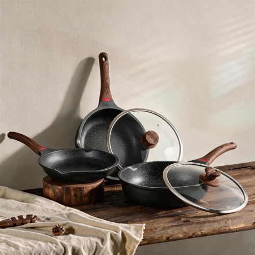 12PCS Nonstick Deep Frying Pan with Lid Cookware Set (10"+11"+12.5" Set)