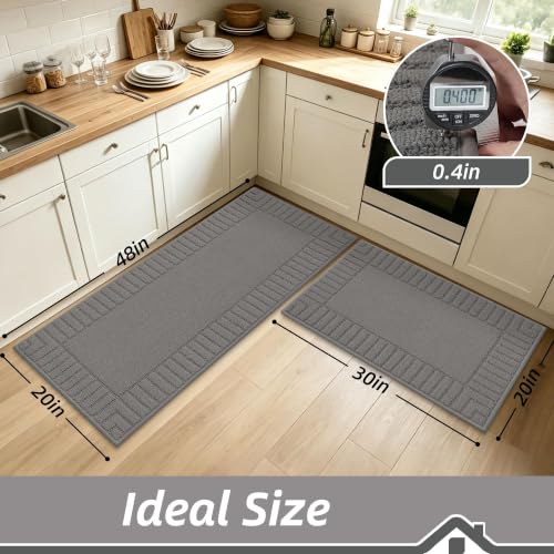 Kitchen Rugs Non Slip Washable 2PCS (Grey / 20"x30"+20"x48" (Rectangular))