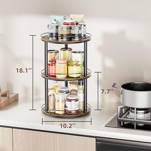 10'' Wood Lazy Susan Turntable Organizer for Cabinet (10 inches 3 Tier)