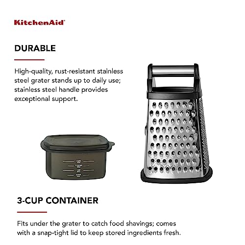 Gourmet Box Grater with Detachable Measuring Container and Lid (Black)