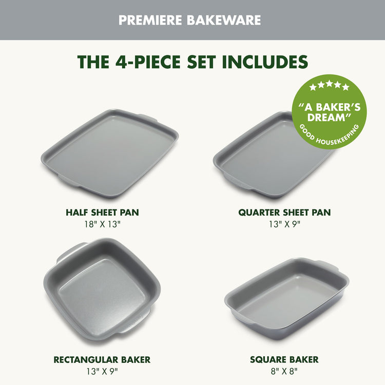 Premiere Ovenware Healthy Ceramic Nonstick 4 Piece Bakeware Set (4 Piece Bakeware Set / Gray)