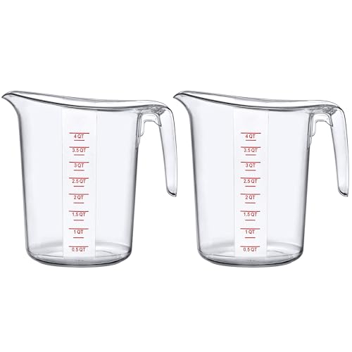 Melissa - 128-Ounce Plastic Measuring Pitcher (2-Pack), 16-Cup (4-Quart) Food-Grade Measuring Jug, Unbreakable, Stackable, Dishwasher-Safe, Great for Oil, Vinegar, Flour, and More (2-Pack)