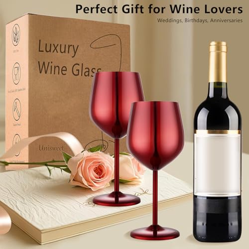 Unbreakable Stainless Steel Wine Glasses Set of 2 (Mirror Red / Set of 2)