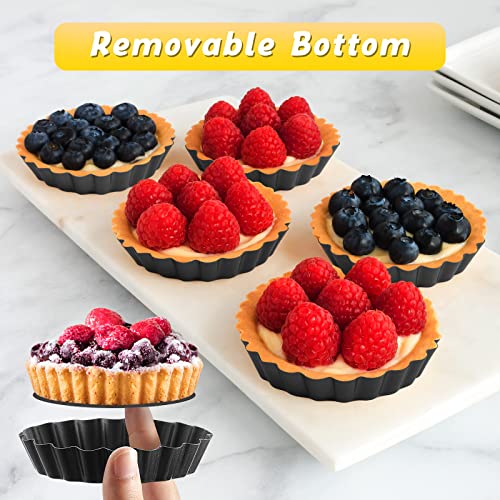 16 Pcs Mini Tart Pans for Baking (5 Inch / Black Round)