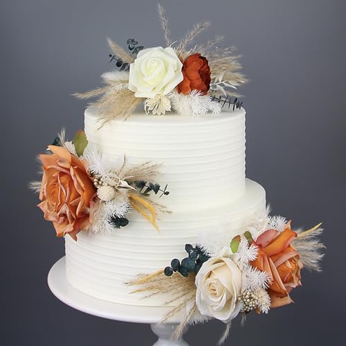 3Pcs Premade Cake Flowers (Terracotta & Beige)