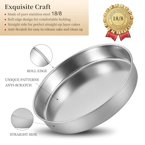 8-9.5-11 Inch Round Cake Pan Set, Stainless Steel Textured Bottom (8-9.5-11 Inch)