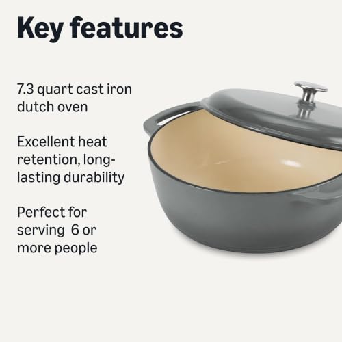 Enameled Cast Iron Dutch Oven Pot With Lid (Gray / 7.3-Quart)