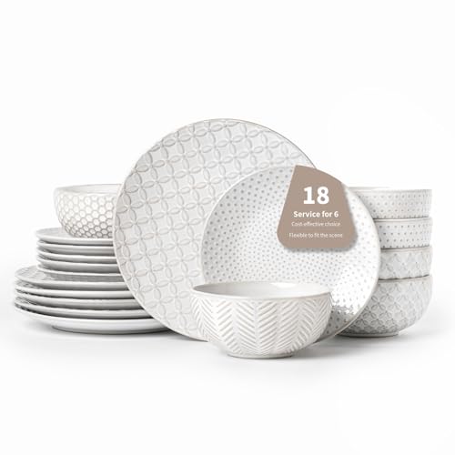 18 Piece Embossed Dinnerware Sets for 6 (White / 18Pcs (Service for 6))