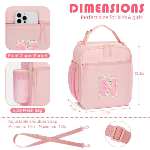 Lunch Box Kids Large Initial Insulated Lunch Bag for Girls (Pink / N)