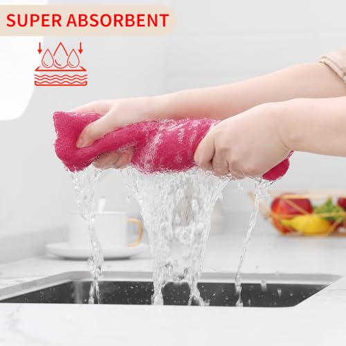 100% Cotton Waffle Weave Kitchen Dish Cloths 6 (Hot Pink / 12 X 12 - 6 Pack)