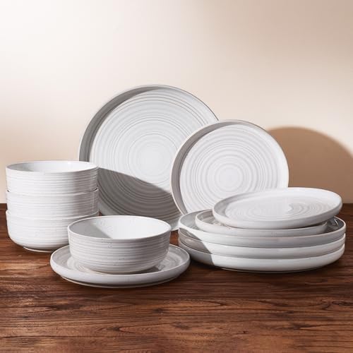 Stoneware Dinnerware Sets for 4 (Reactive White - Flared Rim / Service for 4 (12pc))
