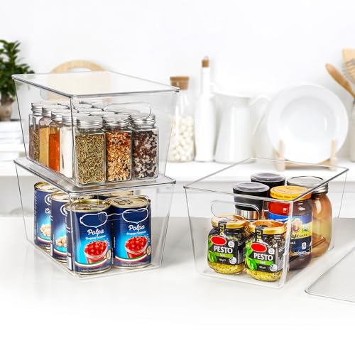 6 Pack Clear Stackable Storage Bins with Lids and Handles (L( 11"L x 7.5"W x 6"H))