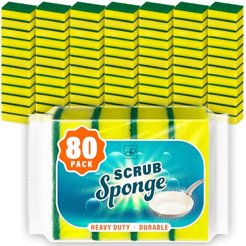 80 Kitchen Scrub Sponges (Yellow / Pack of 80)