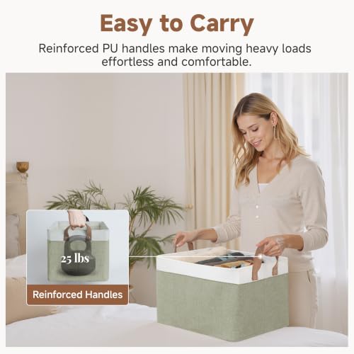 Fabric Storage Bins for Shelf (Green & White / 16 ½" L x 12" W x 10 ¼" H)