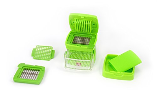 Garlic-A-Peel Garlic Press, Crusher, Cutter, Mincer, and Storage Container - Includes Silicone Garlic Peeler - Easy to Clean - Stainless Steel Blades – (Green), standard (Standard / Green)