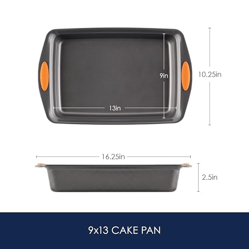 Yum o! Nonstick Bakeware Oven Lovin' Rectangle Cake Pan (Gray with Orange Grips / 9" x 13" / No Lid)