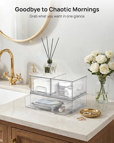 Clear Stackable Storage Drawers Set of 5 (2 Small+1 Wide)