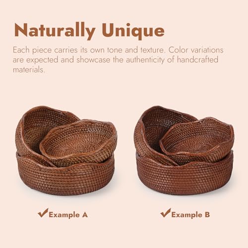 Rattan Bread Basket (Set of 3 (Small/Medium/Large) - Brown)
