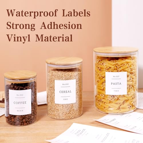 3 Pcs Glass Canisters with Airtight Bamboo Lids and 42 Kitchen Pantry Labels Preprinted (3 pack)
