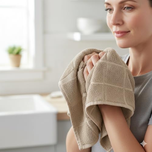 100% Cotton Terry Dish Towels (Dish Towel - 4 pack / Tan)