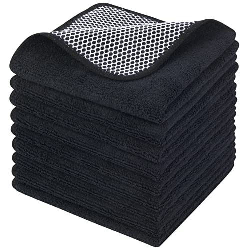 Dish Cloths for Washing Dishes with Scrub Side (Black / 12inchx12inch)