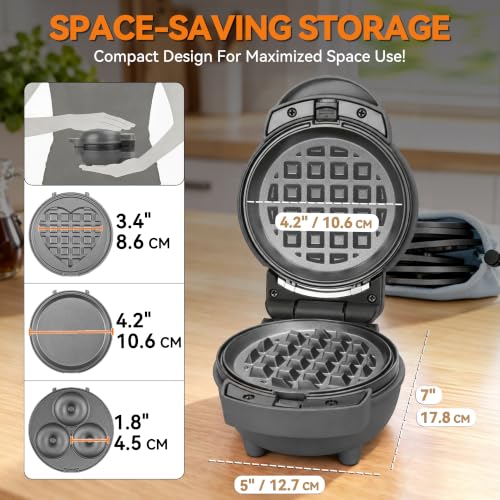 4 in 1 Mini Waffle Maker with Removable Plates (Graphite)