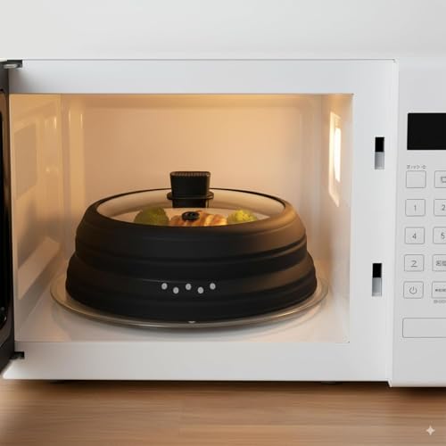 Microwave Splatter Cover for Food 9.8 Inch Microwave Cover with Handle (Black / 9.8Inch)