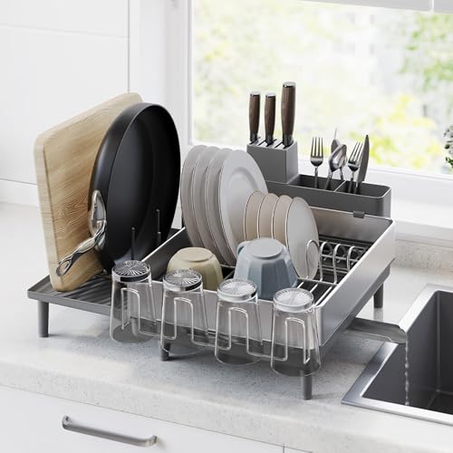 Dish Drying Rack (Silver + Gray / 19.9"D x 19.1"W x 8.9"H)