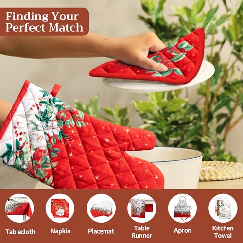 Maison d'Hermine Oven Gloves 100% Cotton Oven Mitt (107 - Noel / 7.5" x 13" (Oven Mitt))