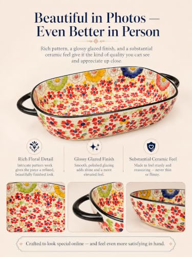 2-Piece Hand-Painted Polish Pottery Style Ceramic Baking Dish Set (Coral Confetti)
