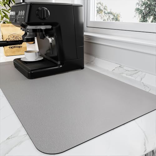 Coffee Mat Absorbent Hide Stain Rubber Backed Dish Drying Mat for Kitchen Counter (Gray / 17" x 31.5")