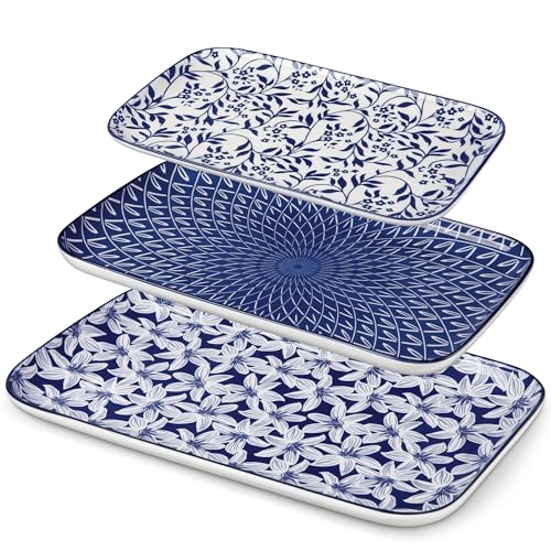 SELENE Porcelain Serving Platters Set of 3 (Vintage Blue A)