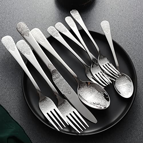 Silverware Set 40 Pieces Stainless Steel Flatware Cutlery Set Service for 8 Kitchen Utensil Tableware Sets Include Knives Forks Spoons for Kitchen Home Restaurant (Silver 40)