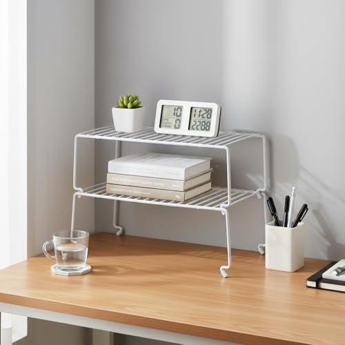 6-Pack Large (15.7x8.54inch) Multi-Level Organizer Rack, Kitchen Shelves for Spice Organization for Cabinet, Pantry Organizers and Storage, Wire Extra Shelf, Desk Organizer, Stackable, White (6-Pack / Large Stackable)