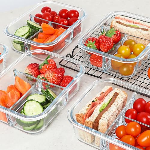 Glass Meal Prep Containers 3 Compartments (Dark Gray / 3-Compartment 36 oz)