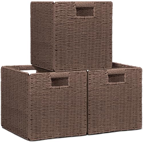 Wicker Storage Baskets for Organizing (Brown 11 inch)