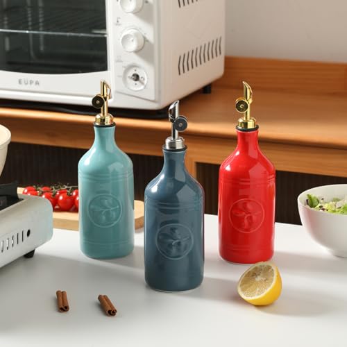 Sweejar 16 Oz Ceramic Olive Oil Dispenser Bottle (Fog Blue / 16 Oz(Silver Spout))