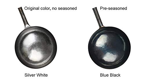ZhenSanHuan Chinese Hand Hammered Iron Woks and Stir Fry Pans (34CM / BlueBlack Seasoned with help handle)