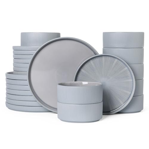 Stoneware Dinnerware Sets for 6 (Blue / 6-Set(18pcs))