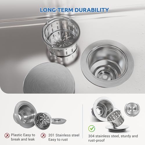 Kitchen Sink Drain Assembly with Removable Deep Basket Strainer (Brushed)