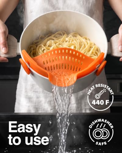 Snap N Strain Clip On Strainer for Pots and Pans (Orange)